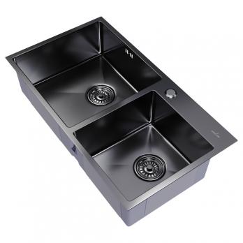 Мойка настол.монтаж 72х40 (3,0) 2-х ЧАШЕВАЯ вып 3 1/2  MIXLINE PRO 22см с сифоном (черный графит)