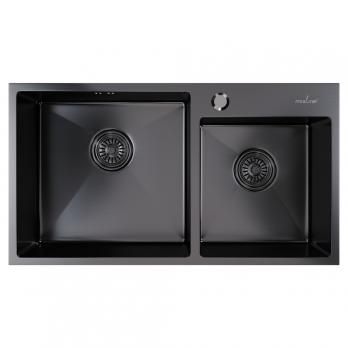 Мойка настол.монтаж 72х40 (3,0) 2-х ЧАШЕВАЯ вып 3 1/2  MIXLINE PRO 22см с сифоном (черный графит)