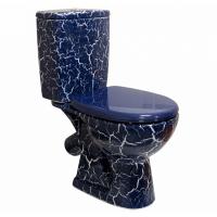 Унитаз-компакт "Уют" синий кракелюр (косой, нижн, сид полип, 2-кн арм) (Rosa)