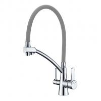 Смеситель для кухни 35к G4398-17 GAPPO гибкий излив, с вых. для пит. фильтра, п/шпильку, СЕРЫЙ-хром