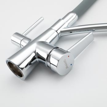 Смеситель для кухни 35к G4398-17 GAPPO гибкий излив, с вых. для пит. фильтра, п/шпильку, СЕРЫЙ-хром