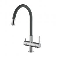 Смеситель для кухни 35к G4398-30 GAPPO гибкий излив, с вых. для пит. фильтра, п/шпильку СЕРЫЙ-хром