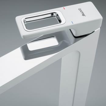 Смеситель для раковины 35к G1017-2 GAPPO литой, высокий, БЕЛЫЙ-ХРОМ