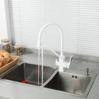 Смеситель для кухни 35k G4317-8 GAPPO с вых. для пит. фильтра, п/шпильку, гибкий излив Белый-хром