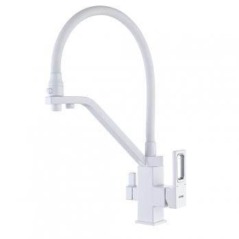 Смеситель для кухни 35k G4317-8 GAPPO с вых. для пит. фильтра, п/шпильку, гибкий излив Белый-хром
