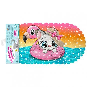 Коврик 69х36 на присосках "Котёнок на круге"