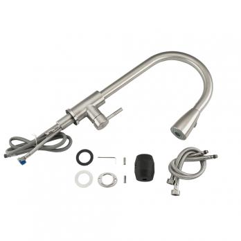 Смеситель для кухни душ 35к F60899-1 FRAP (выс.пов.излив, ВЫДВИЖ.ЛЕЙКА 2 реж, п/гайку, САТИН, нерж)