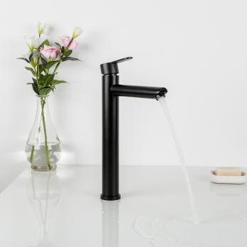 Смеситель для раковины 35к F10801-62 FRAP (высокий, литой, п/гайку, ЧЕРНЫЙ, нерж.сталь)