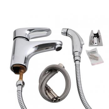 Смеситель для раковины 40к F1268 FRAP с гигиенической лейкой (литой, п/гайку,  ХРОМ, латунь)