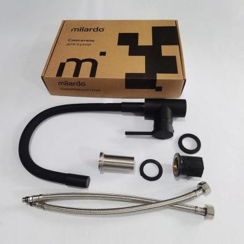 Смеситель для кухни 35к Milardo M01BL0FM05 "Meal" гибкий, высокий пов. излив, п/гайку, ЧЕРНЫЙ мат