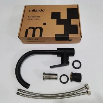 Смеситель для кухни 35к Milardo M01BLJ0M05 "Meal" высокий пов. излив, п/гайку, ЧЕРНЫЙ матовый