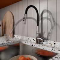 Смеситель для кухни 35к Milardo M01SB2FM05 "Meal" гибкий, высокий пов. излив, п/гайку ЧЕРНЫЙ-Хром