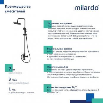Душевая система 35к Milardo RORBL4FM06 "Rora" лейка "Тропический душ", ЧЕРНЫЙ матовый