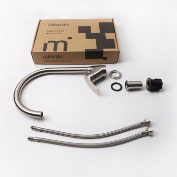 Смеситель для кухни 35к Milardo RORBN0JM05 "Rora"  высокий пов. излив, п/гайку, САТИН