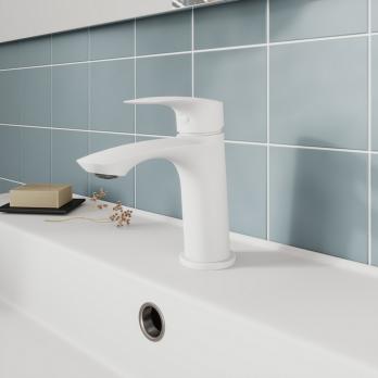 Смеситель для раковины 35к Milardo RORWT00M01 "Rora" литой, п/шпильку, БЕЛЫЙ матовый