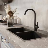 Смеситель для кухни 35k MIXLINE ML23-032 "Round Black" высокий излив боковая ручка ЧЕРНЫЙ