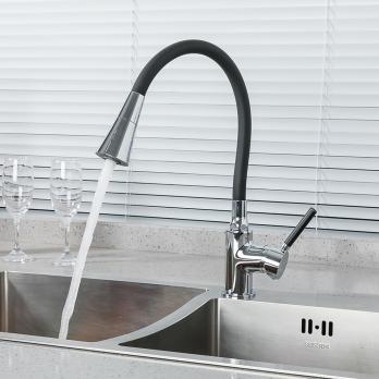 Смеситель для кухни 35к F4044 FRAP (гибкий излив, 2х реж. аэратор, п/гайку, ЧЕРНЫЙ/ХРОМ, латунь)