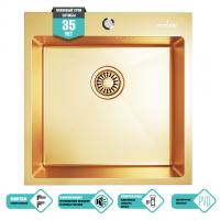 Мойка настол.монтаж 50х50 (3,0) вып 3 1/2  MIXLINE PRO С ФАСКОЙ 20см с сифоном (золото)