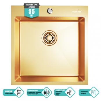 Мойка настол.монтаж 50х50 (3,0) вып 3 1/2  MIXLINE PRO С ФАСКОЙ 20см с сифоном (золото)