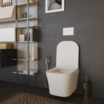 Унитаз подвесной безободковый WAVE PROMO сид. дюропласт, м/л, быстр, БЕЛЫЙ глянец (L)