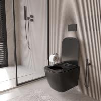 Унитаз подвесной безободковый WAVE QUADRO сид. дюропласт, м/л, быстр, ЧЕРНЫЙ матовый (XL)