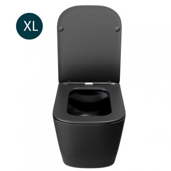 Унитаз подвесной безободковый WAVE QUADRO сид. дюропласт, м/л, быстр, ЧЕРНЫЙ матовый (XL)