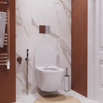 Унитаз подвесной безободковый WAVE ROUND сид. дюропласт, м/л, быстр, БЕЛЫЙ глянец (L)