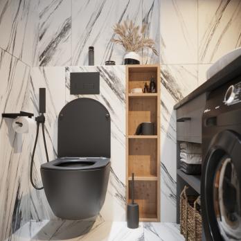 Унитаз подвесной безободковый WAVE ROUND сид. дюропласт, м/л, быстр, ЧЕРНЫЙ матовый (L)