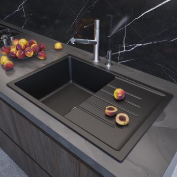 Мойка ML-GM19 КОМФОРТ с крылом, ультра-черная (344),  750*500*200мм