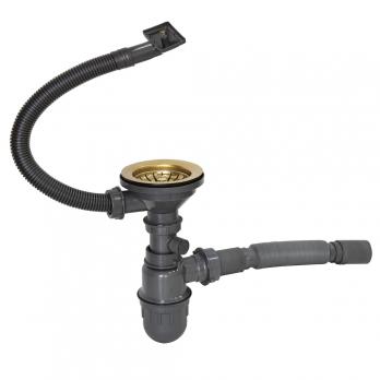 Сифон 3 1/2*40 с прямоуг. переливом, с гофрой 40*40 MIXLINE PRO для моек из нерж.ст. (ЗОЛОТО)