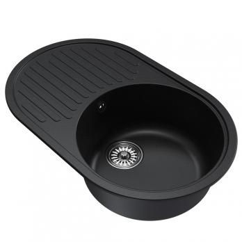 Мойка ML-GM16 КОМФОРТ овальная с крылом, ультра-черная (344), 730*460*180мм