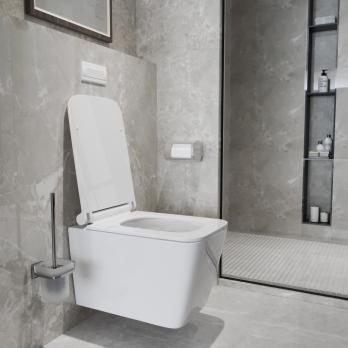 Унитаз подвесной безободковый WAVE LEON сид. дюропласт, м/л, быстр, БЕЛЫЙ глянец (XL)