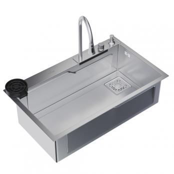 Мойка настол.монтаж 75х46 (3,0) вып 3 1/2  MIXLINE PRO 21,5см с сиф.(сатин)+доз+смесит+кол+д/р+о/с