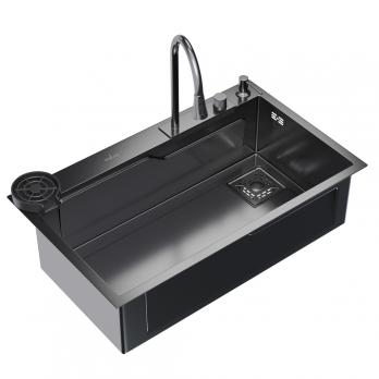 Мойка настол.монтаж 75х46 (3,0) вып 3 1/2  MIXLINE PRO 21,5см с сиф.(ч.граф)+доз+смесит+кол+д/р+о/с