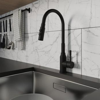 Смеситель для кухни 35к Milardo M01BL2FM05 "Meal" выс.гибкий излив, душ насадка 2реж, п/гайку ЧЕРНЫЙ