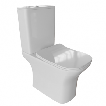 Унитаз-компакт безободковый WAVE CITY гориз, нижн, 2-кн.арм, сид. полипр, м/л, быстр, БЕЛЫЙ глянец