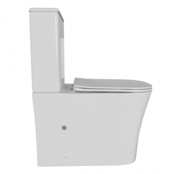 Унитаз-компакт безободковый WAVE PROMO гориз, нижн, 2-кн.арм, сид. дюропл, м/л, быстр, БЕЛЫЙ глянец