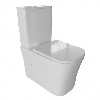 Унитаз-компакт безободковый WAVE PROMO гориз, нижн, 2-кн.арм, сид. дюропл, м/л, быстр, БЕЛЫЙ глянец