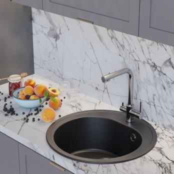 Мойкa ML-GM11 КОМФОРТ круглая, ультра-черная (344), 500мм (глуб. чаши 180)