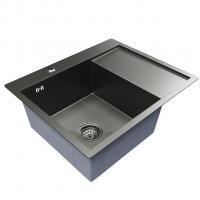 Мойка настол.монтаж 60х50 (3,0) лев. вып 3 1/2  MIXLINE PRO С ФАСКОЙ 20см с сифоном (черный графит)
