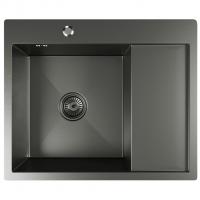 Мойка настол.монтаж 60х50 (3,0) лев. вып 3 1/2  MIXLINE PRO С ФАСКОЙ 20см с сифоном (черный графит)