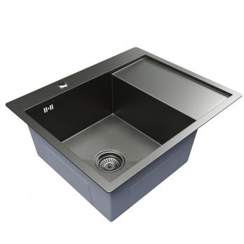 Мойка настол.монтаж 60х50 (3,0) лев. вып 3 1/2  MIXLINE PRO С ФАСКОЙ 20см с сифоном (черный графит)
