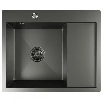 Мойка настол.монтаж 60х50 (3,0) лев. вып 3 1/2  MIXLINE PRO С ФАСКОЙ 20см с сифоном (черный графит)
