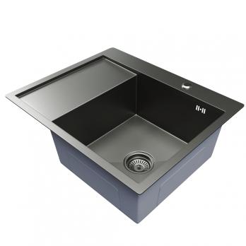 Мойка настол.монтаж 60х50 (3,0) прав. вып 3 1/2  MIXLINE PRO с ФАСКОЙ 20см с сифоном (черный графит)
