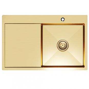 Мойка настол.монтаж 78х50 (3,0) прав. вып 3 1/2  MIXLINE PRO 20см с сифоном (золото)