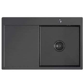 Мойка настол.монтаж 78х50 (3,0) прав. вып 3 1/2  MIXLINE PRO С ФАСКОЙ 20см с сифоном (черный графит)
