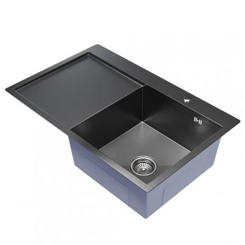 Мойка настол.монтаж 78х50 (3,0) прав. вып 3 1/2  MIXLINE PRO С ФАСКОЙ 20см с сифоном (черный графит)