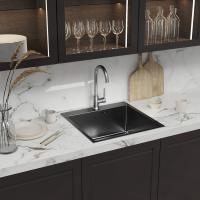 Мойка настол.монтаж 50х50 (3,0) вып 3 1/2  MIXLINE PRO 20см с сифоном (черный графит НАНО декор)