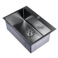 Мойка настол.монтаж 65х45 (3,0) вып 3 1/2  MIXLINE PRO 22см с сифоном (черный графит НАНО декор)