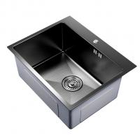 Мойка настол.монтаж 53х43 (3,0) вып 3 1/2  MIXLINE PRO 22см с сифоном (черный графит НАНО декор)